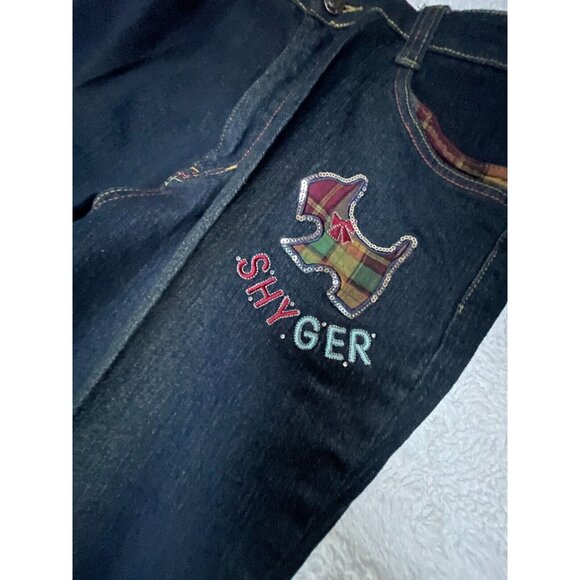 Shyger Series Women XL Patchwork Sequin Bootcut Jeans Dark Blue Mid-Rise Casual - Picture 3 of 10